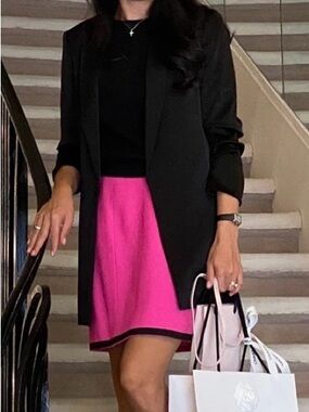 Alice + Olivia Black Satin Longline Blazer